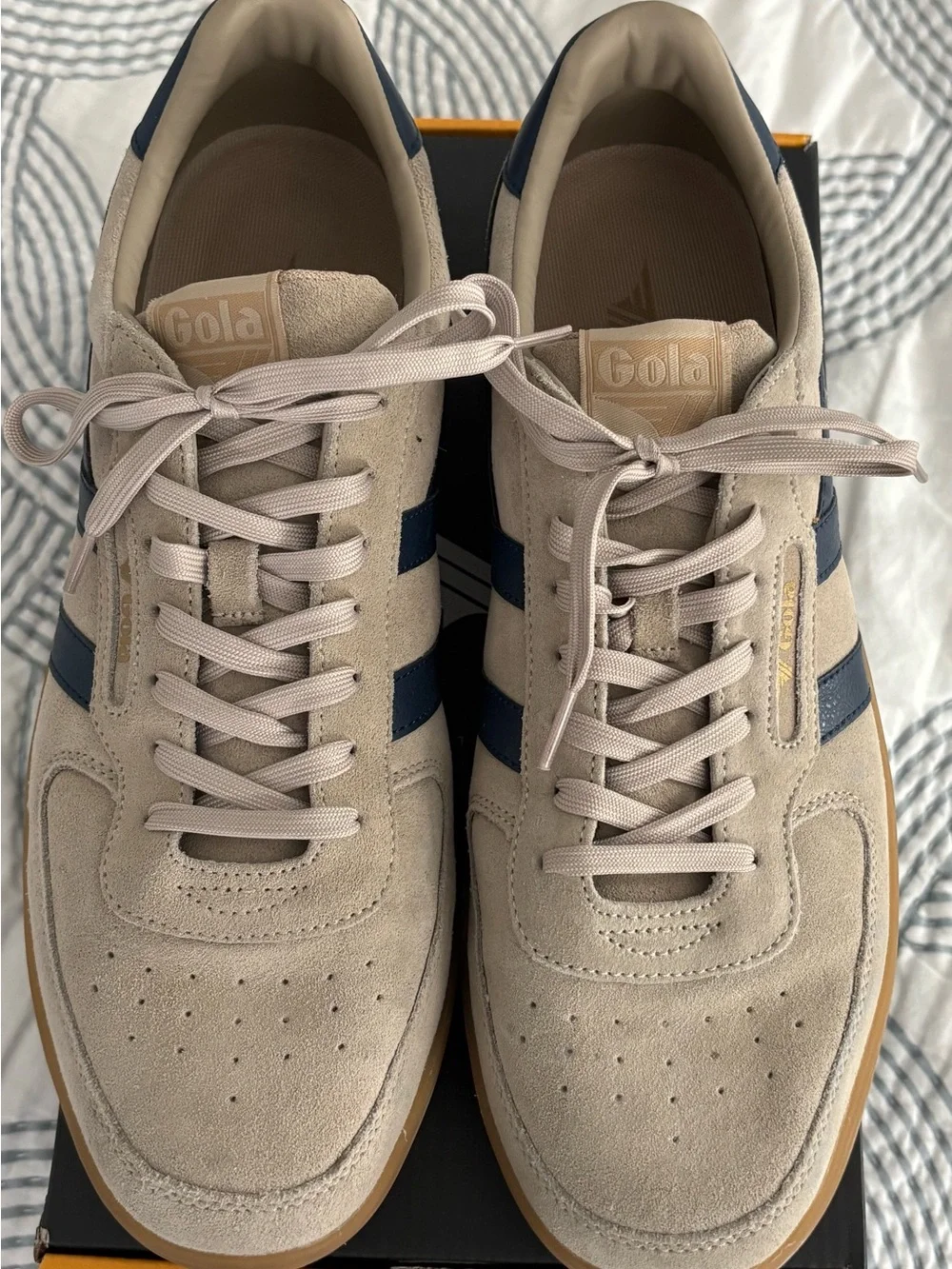 Gola Beige Suede Sneakers with Navy Stripes